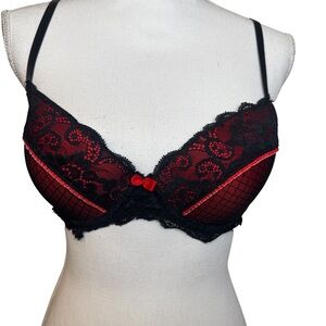 Elegant Lace Black and Red Push-Up Bra by sophie b. Size 36C